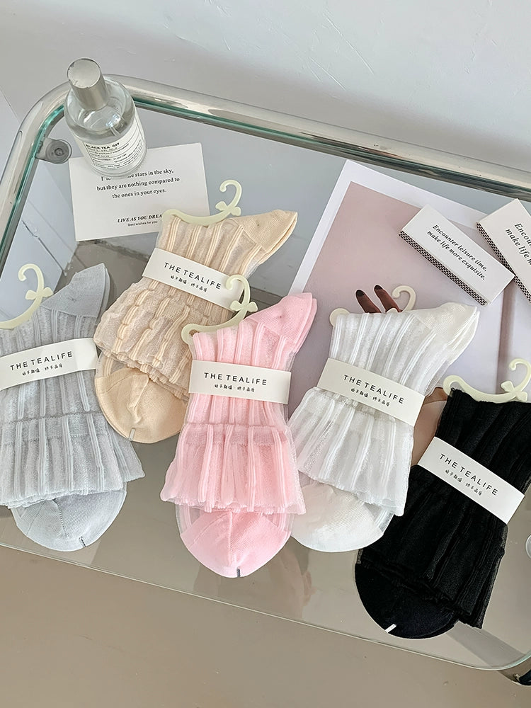 [5 Pairs] Striped Control Summer Thin Simple All-Matching Tube Socks