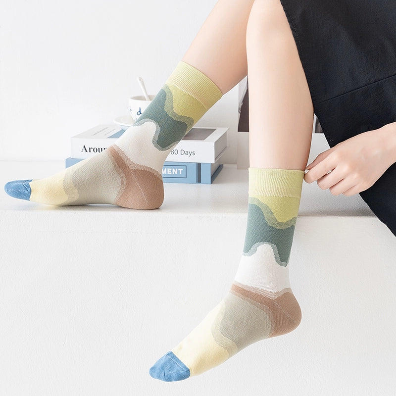 [5 Pairs] Spring and Summer Sunset Glow Bright Color Series Bright Pure Cotton