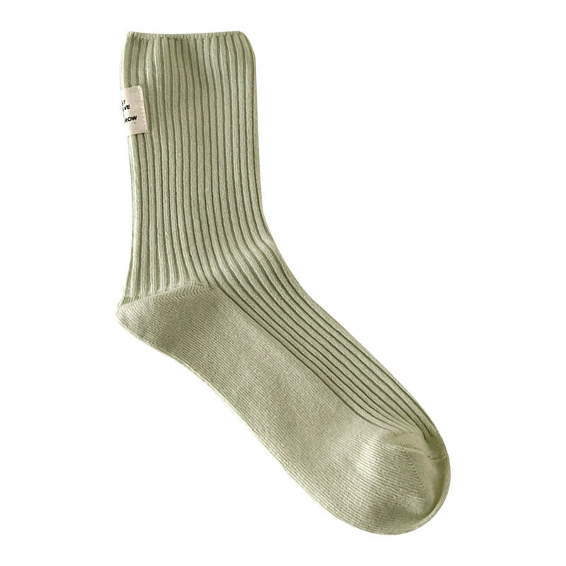 [3 Pairs] Socks Women's Spring and Summer Cotton Double Needle Bunching Socks Japanese Heel Cloth Label Macaron Tube Socks