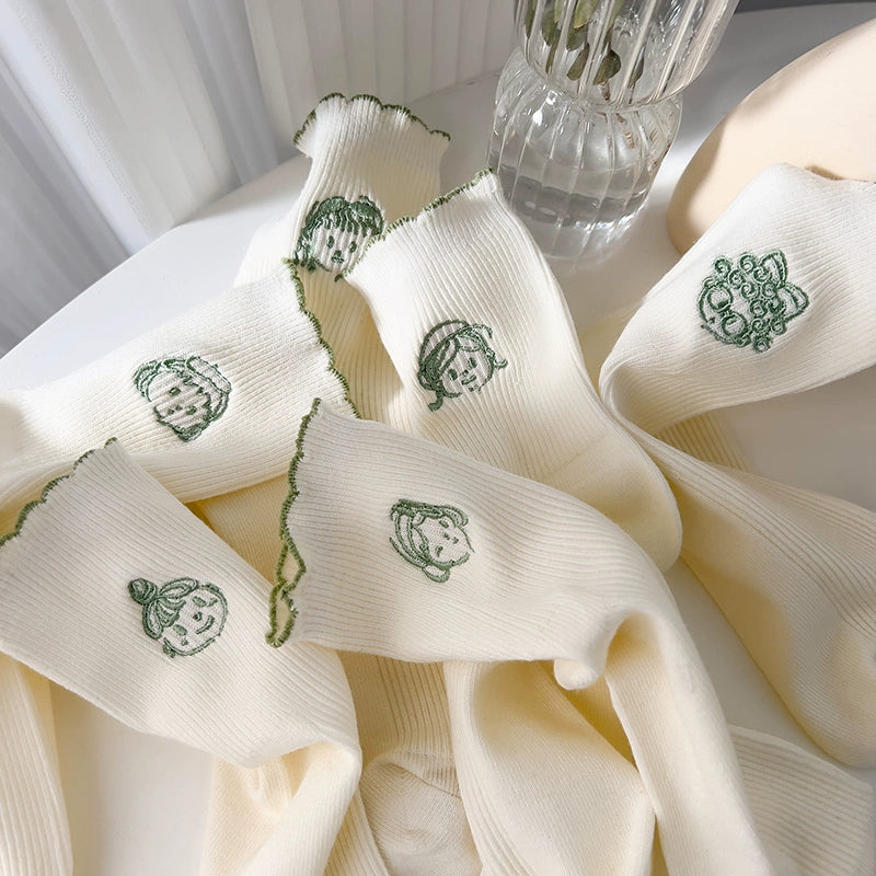 [2 Pairs] Matcha Green Flavor Spring Summer Pure Cotton Cute Girl Avatar Socks