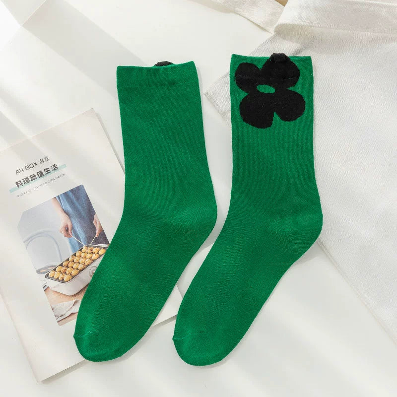 [2 Pairs] Flower Socks for Women Spring Summer Pure Cotton Trendy Flowers Blossoming