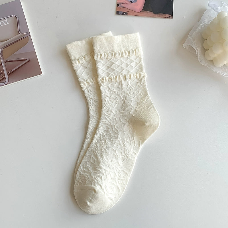 [5 Pairs] Thin Solid Color Japanese Style White Simple to Wear