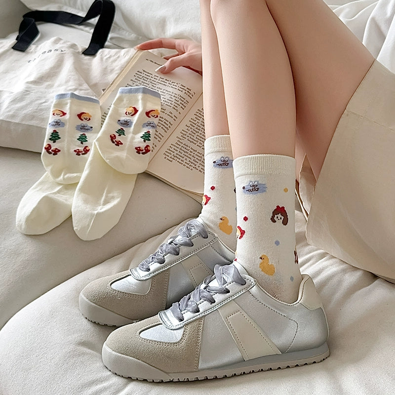 [4 Pairs] Trendy Cute Elements Summer Thin Breathable Japanese Cute Wear