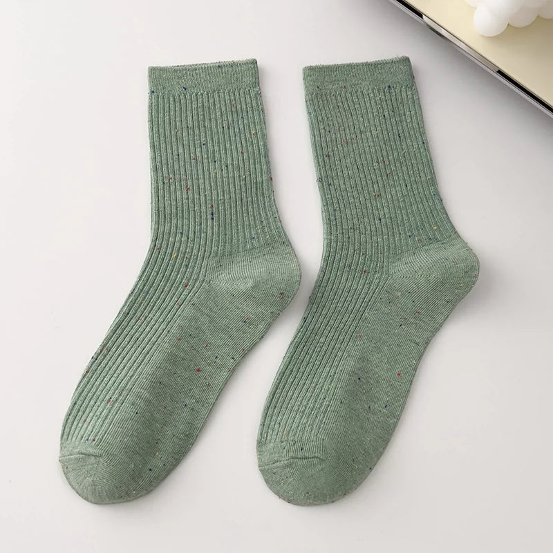 [5 Pairs] Spring and Summer NEPs Yarn Simple and Elegant Tube Socks