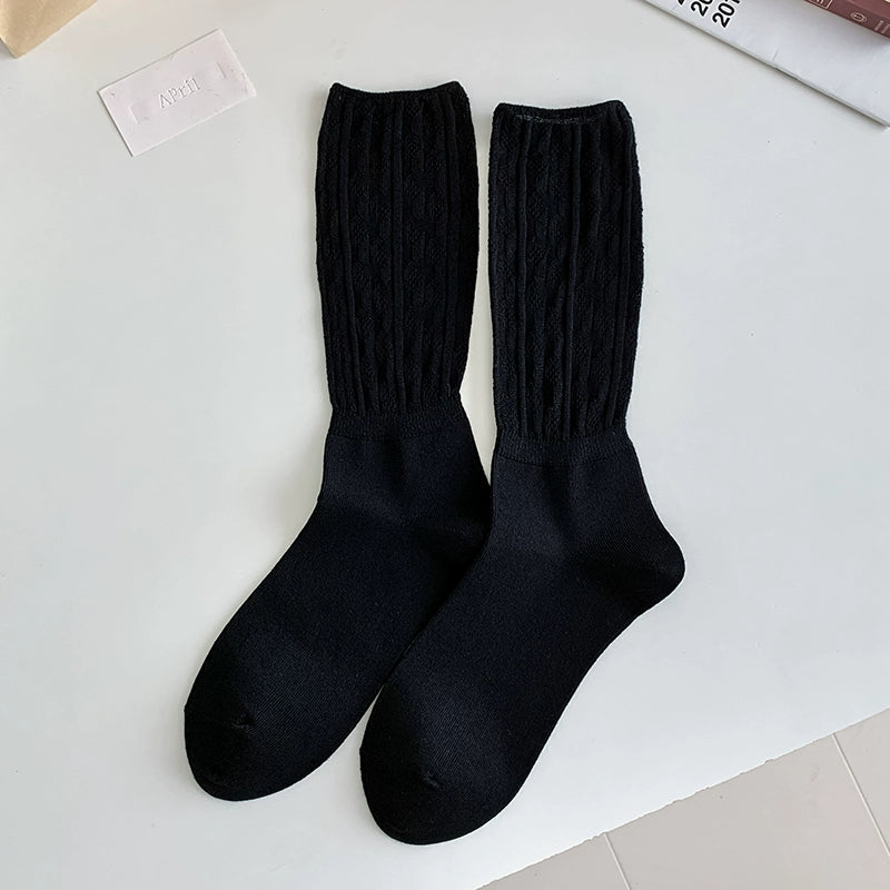 [5 Pairs] JK Style Thin Breathable Double Needle Black and White Pile Style Simple Wear