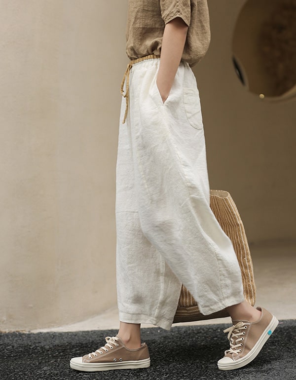 Elastic Waist Summer Loose Linen Pants