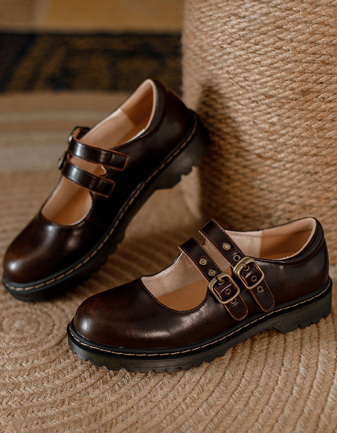 Front Double Buckle Vintage Mary Jane Shoes