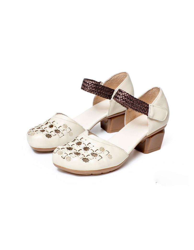 Spring Retro Leather Handmade Woven Chunky Sandals