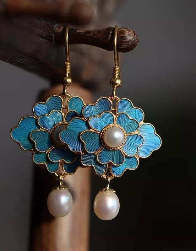 Handmade Vintage Blue Gold-plated Earrings