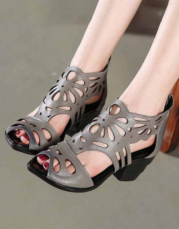 Pointed-toe Ethnic Elegant Chunky Sandals