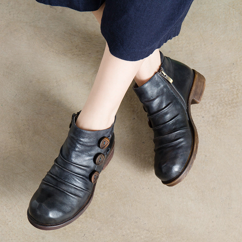 Handmade Pleated Retro Leather Women's Boots