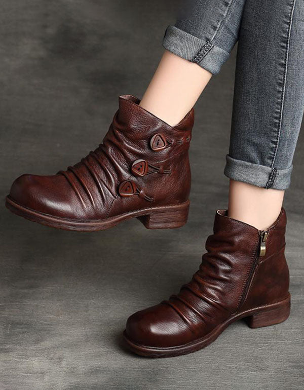 Handmade Pleated Retro Leather Women's Boots