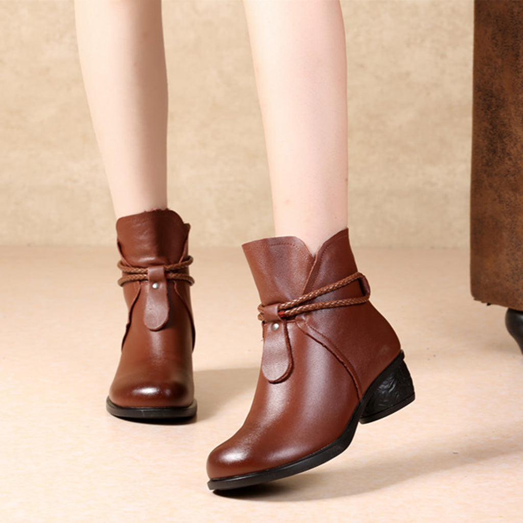 Autumn Winter Leather Retro Chunky Shoes | Gift Shoes