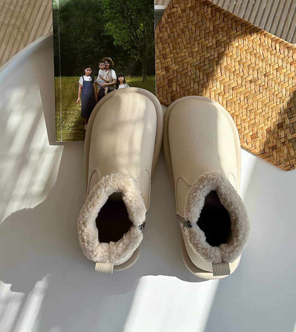 Round Head Flat Bottom Short Boots Winter Imitation Lamb Fleece Fashion Side Zipper Snow Boots