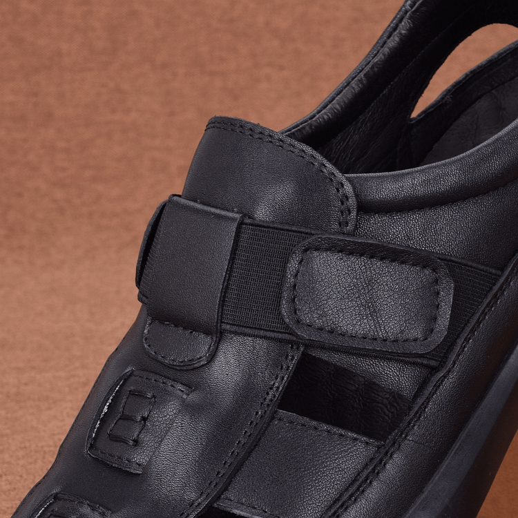 Men's sandals summer leather men's shoes breathable casual soft sole hollow leather shoes dad cowhide sandals