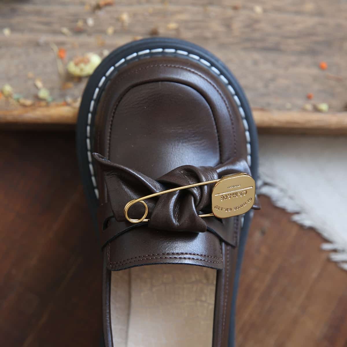 Round head thick sole big head shoes cute bow comfortable small leather shoes single shoes women