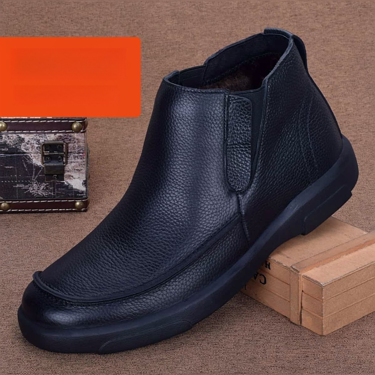 Casual leather shoes men's genuine leather velvet thermal cotton shoes men's winter business high-top first-layer cowhide non-slip