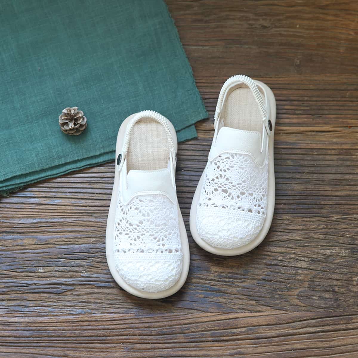 Hollow bag head flat bottom half slippers summer cotton and linen breathable soft bottom fisherman net shoes cool slippers