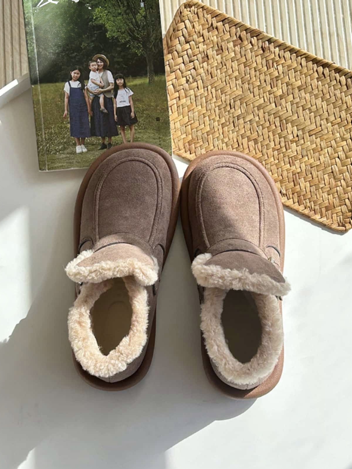 Suede round head flat bottom short boots winter warm velvet soft bottom snow boots