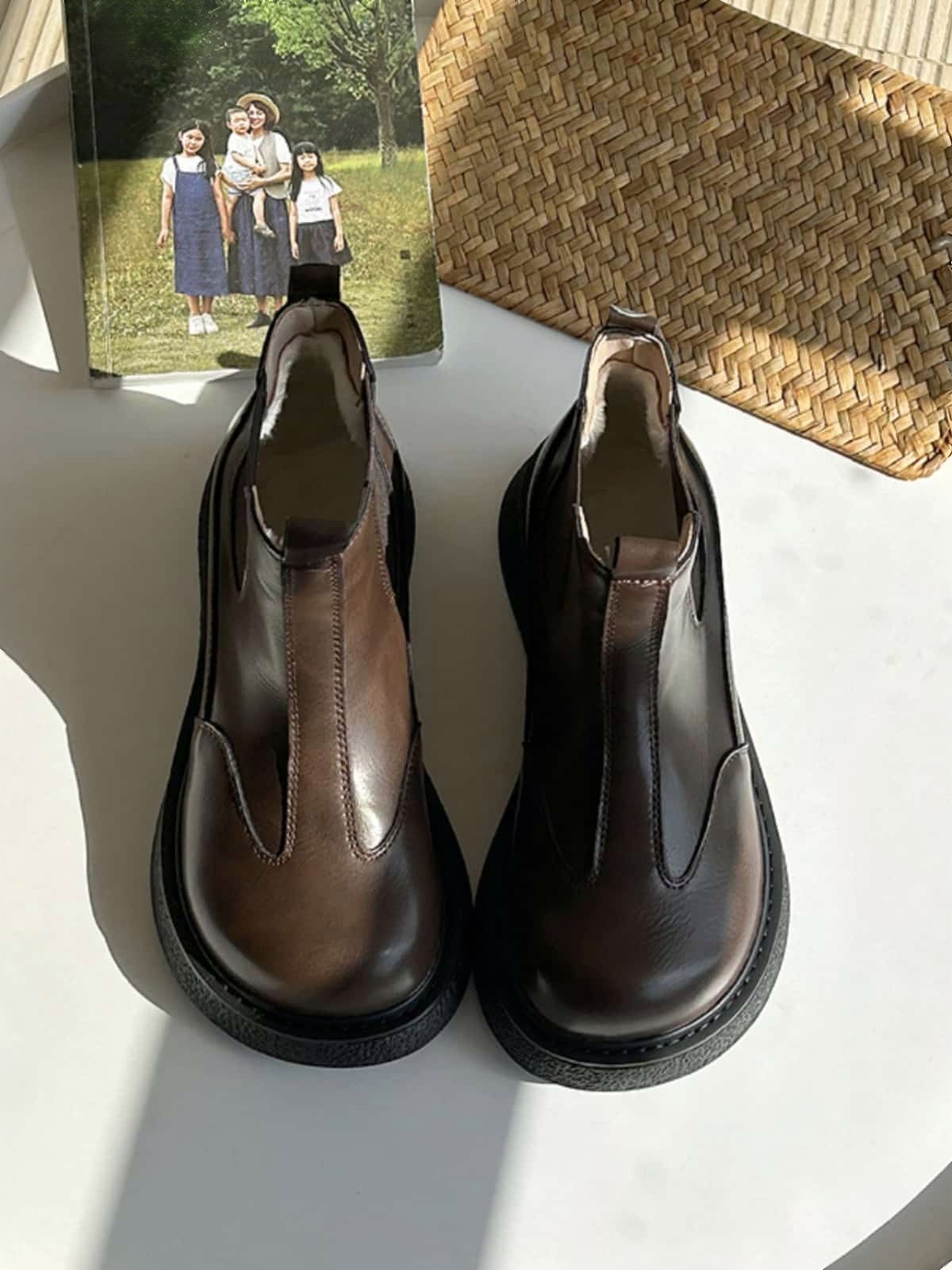 Round head platform big head shoes autumn and winter velvet fashion middle heel  boots short boots women