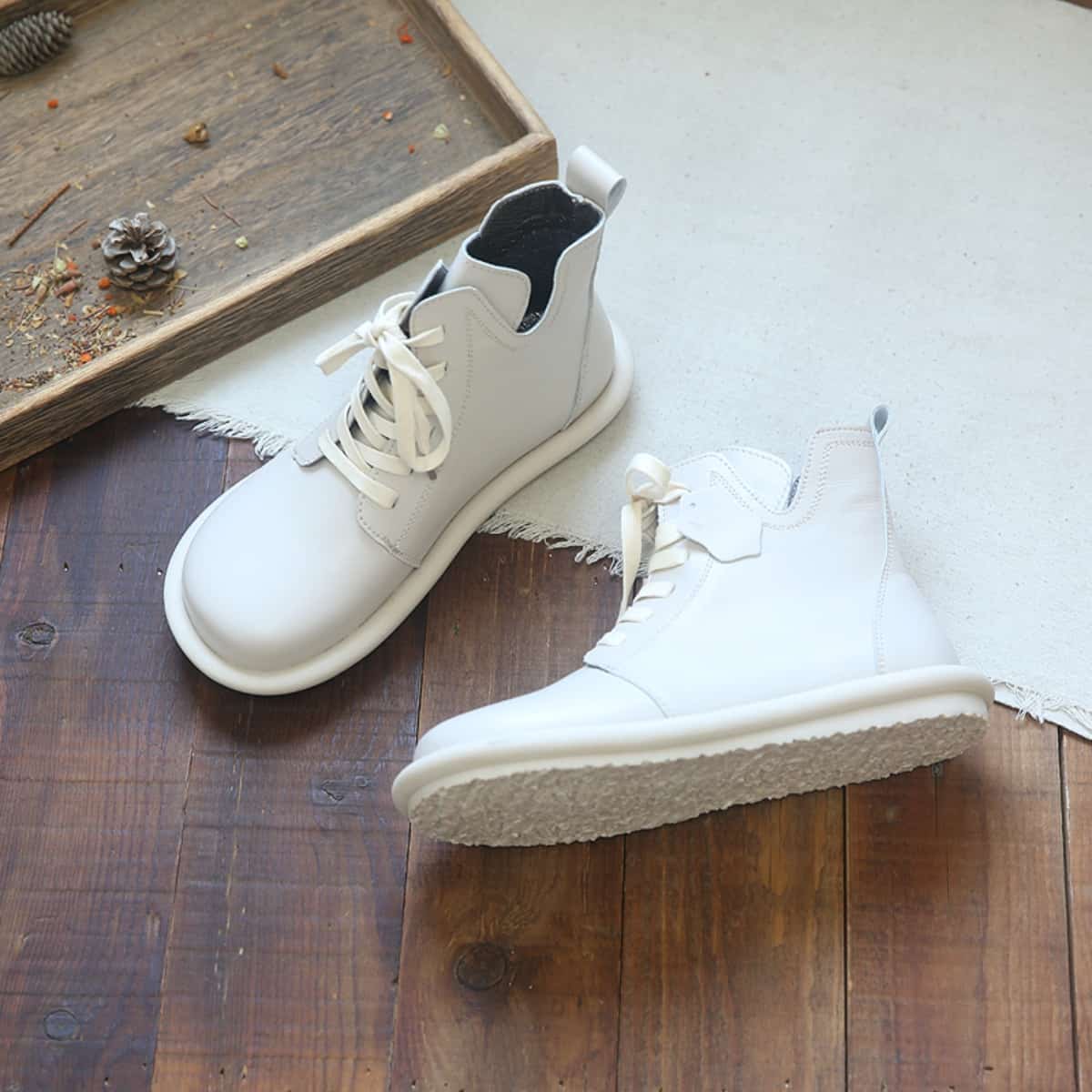 Big Head Martin Boots Women's Leather Round Head Lace-Up Short Boots Comfortable Soft Sole Boots