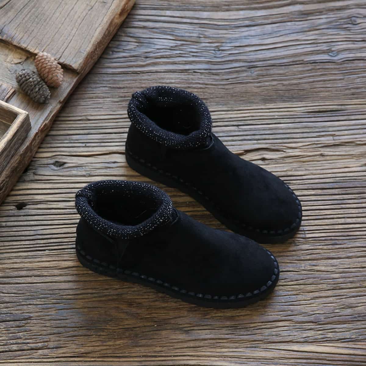 Wool mouth round head flat bottom women's boots autumn and winter new handmade comfortable soft sole short boots women