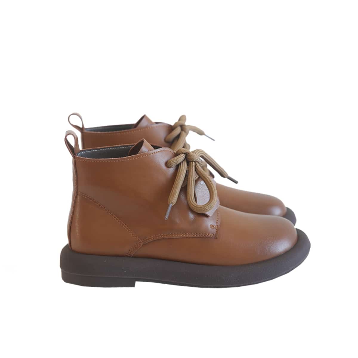 Leather round head strappy flat bottom Martin boots autumn new low heel comfortable short boots