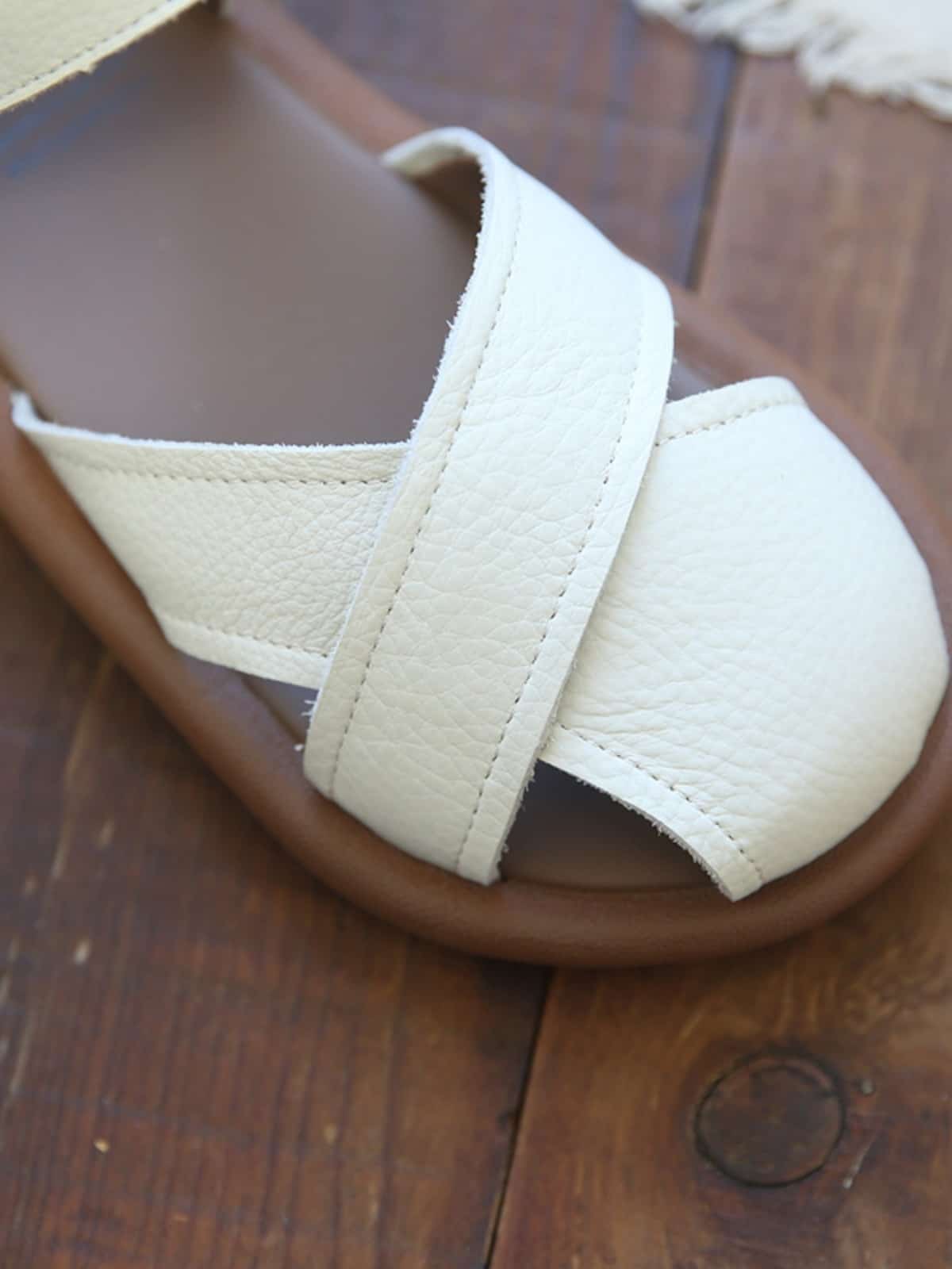 Leather hollow round head flats summer Velcro breathable soft-soled sandals