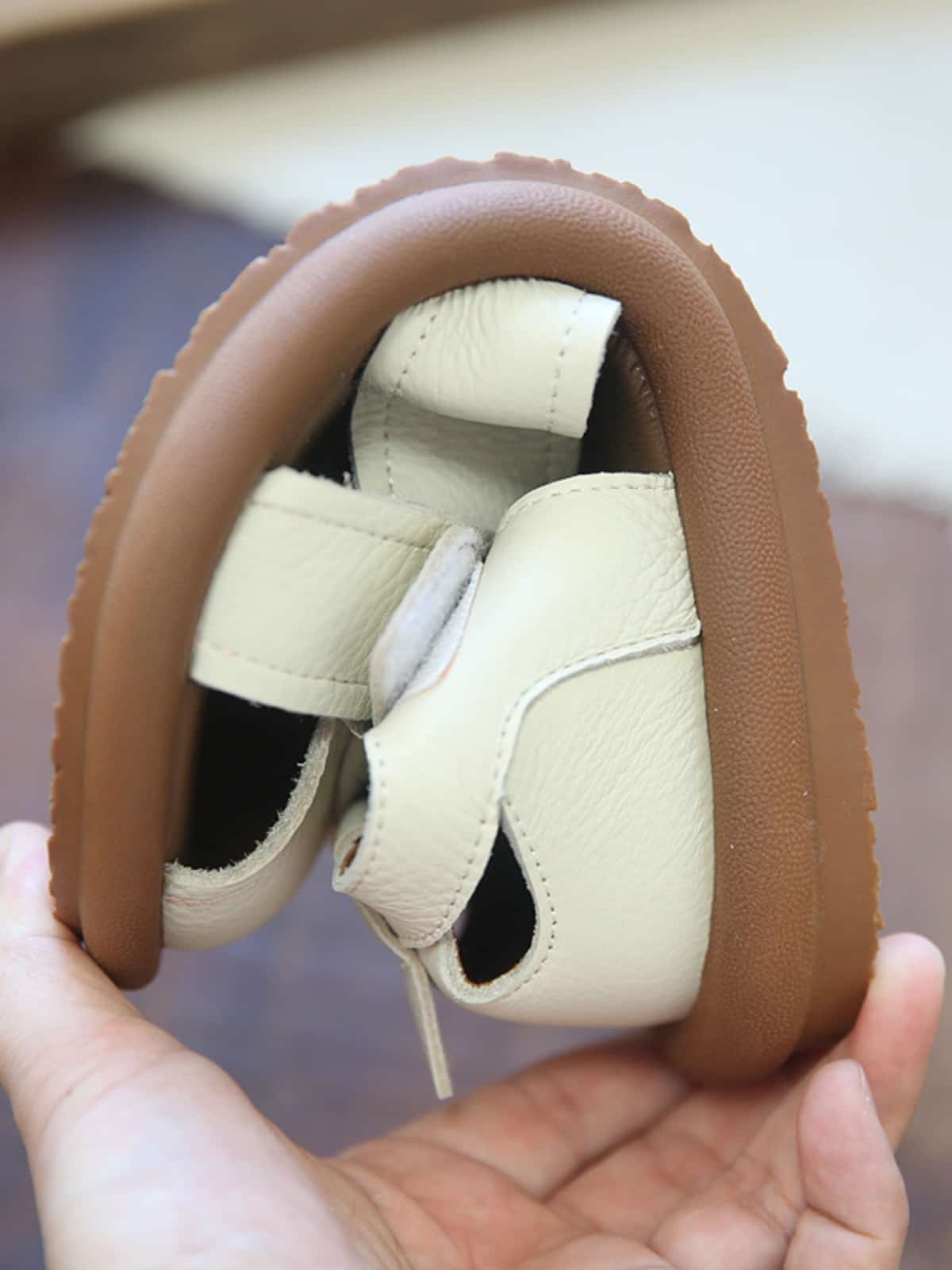 Leather hollow round head flats summer Velcro breathable soft-soled sandals