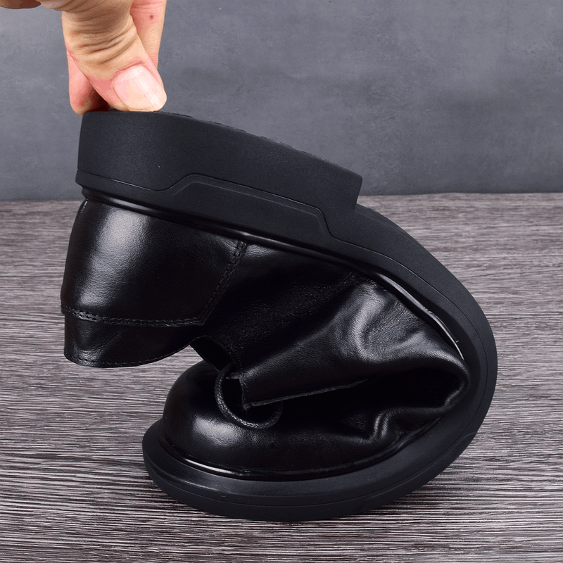 Leather Fashion Breathable Shock Absorption Thick-soled Round Head Casual Leather Shoes Soft Leather Versatile Men's Business Shoes