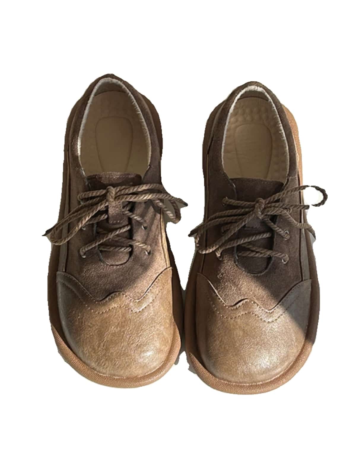 Small leather shoes women's new round head lace-up flats student single shoes