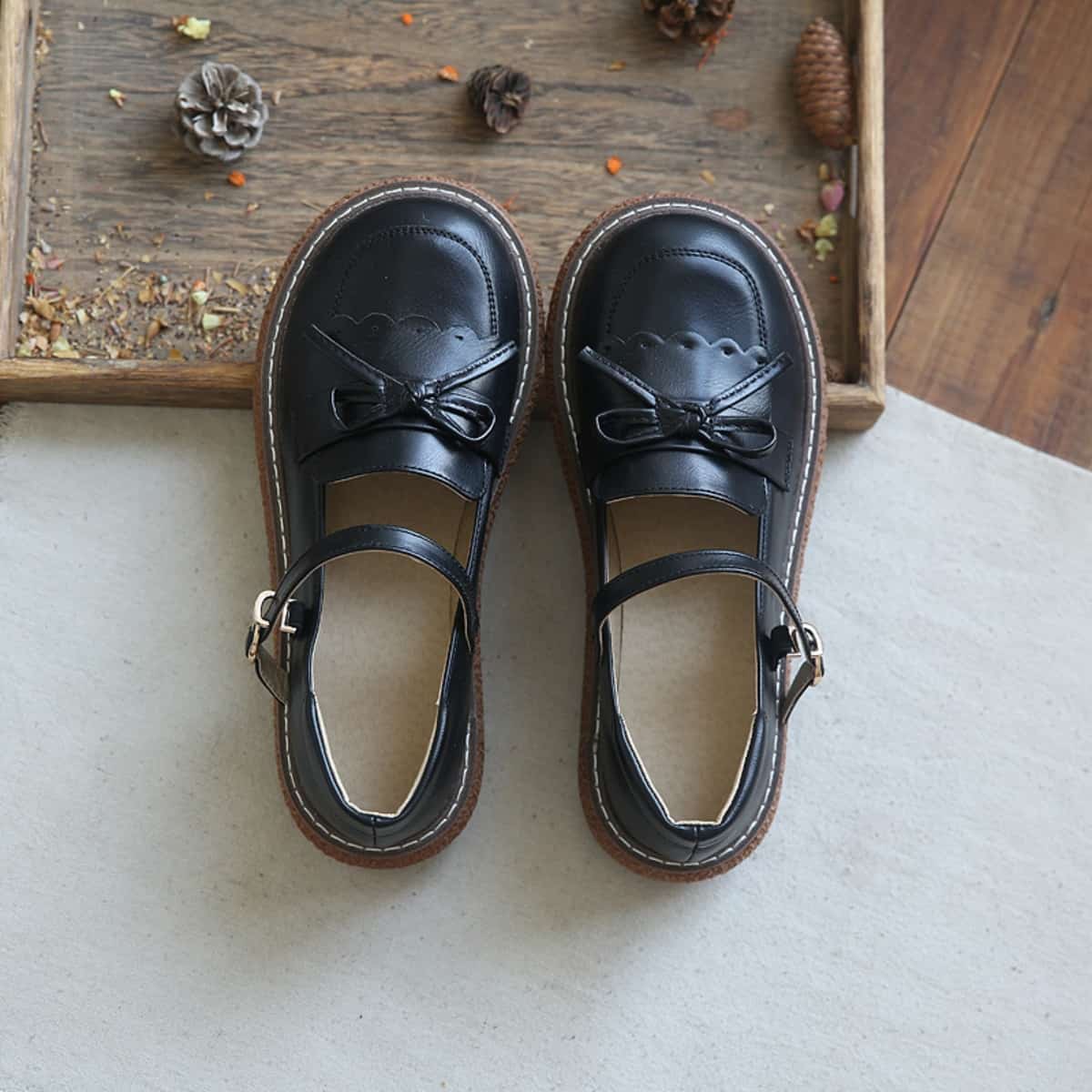 College style round head platform big head shoes girl word belt Mary Jane shoes sandals women