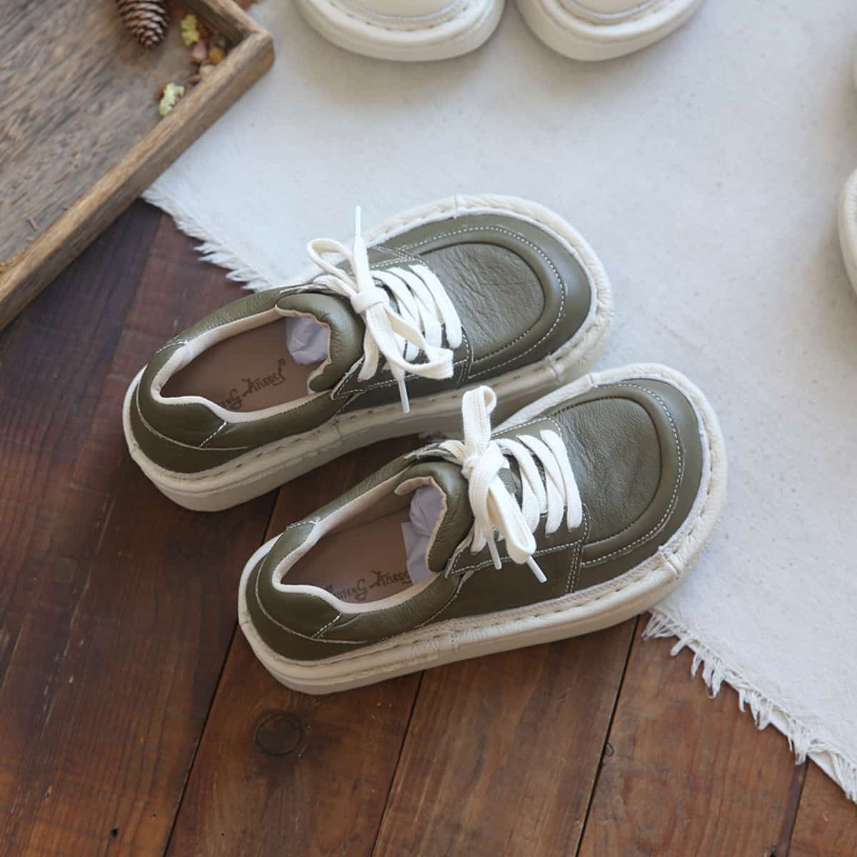 Leather round head lace-up platform big head shoes heightening shoes women