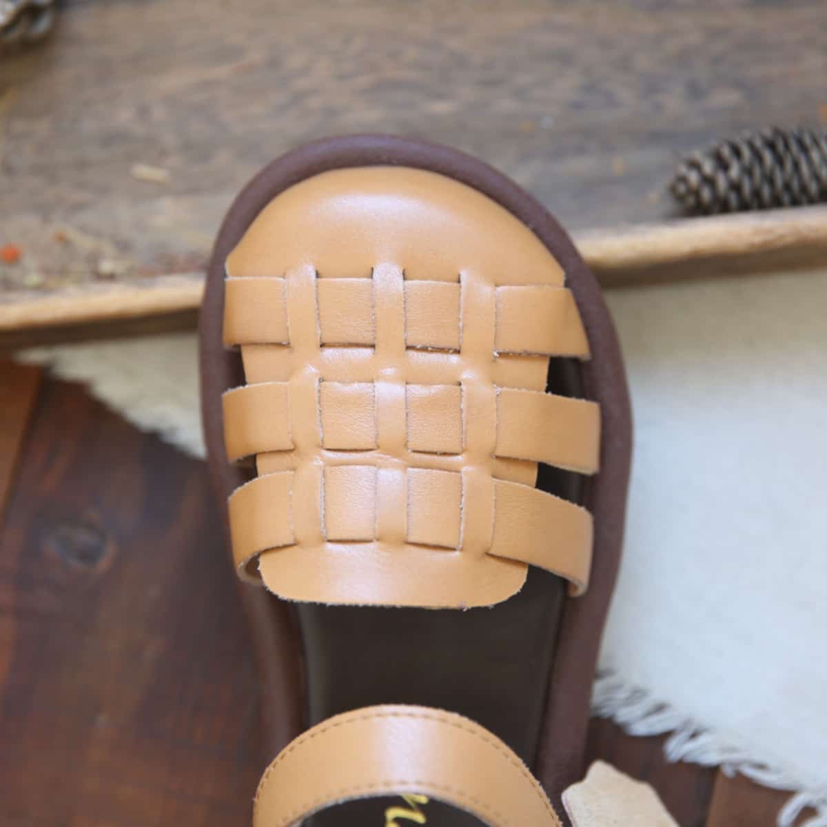 Leather hollowed-out bag head flats summer hand-woven one-word strap black Roman sandals