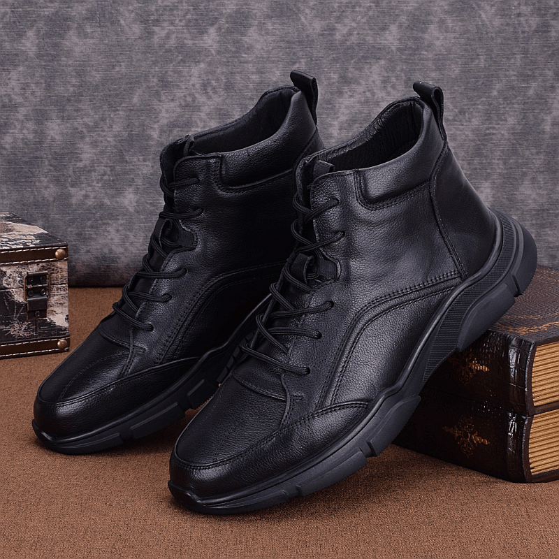 High-top leather shoes men's business leather winter velvet warm cotton shoes non-slip men's casual sports shoes