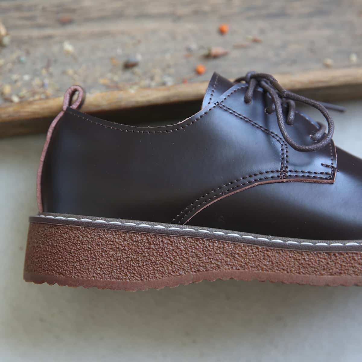 Leather round head lace-up platform big head shoes small leather shoes single shoes women's autumn