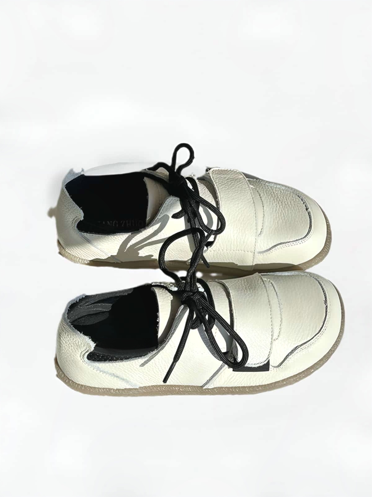 Leather round head lace-up little white shoes spring new soft-soled versatile shoes single shoes