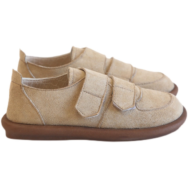 Suede Round Head Flat Shoes Student Velcro Soft Sole Shoes Single Shoes