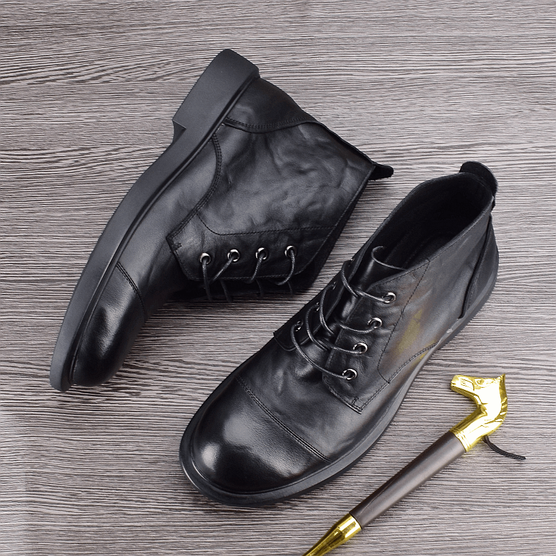 First layer cowhide Martin boots men's genuine leather autumn mid-top high-top leather shoes lace-up short boots black leather boots