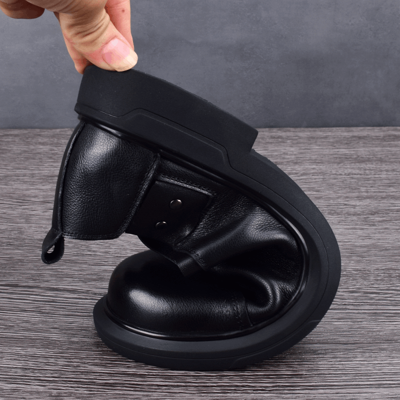 Men's shoes black first-layer cowhide round head leather shoes men's genuine leather breathable trendy shoes personalized business blue big head 