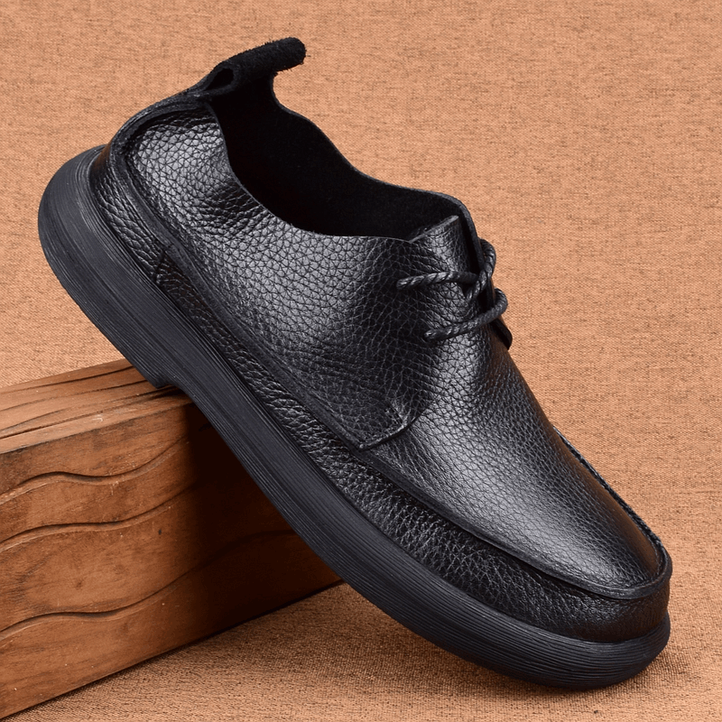 Men's shoes genuine leather first layer cowhide breathable wide feet big head shoes soft sole leather shoes men's lace-up large size single shoes