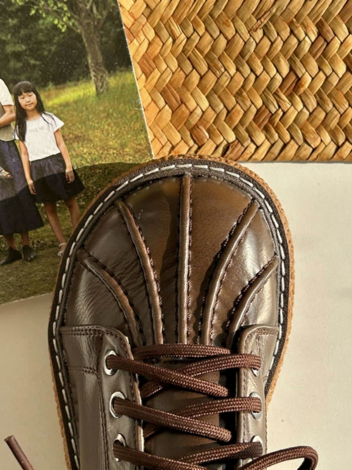 Round head lace-up platform big head shoes fashionable shell head brown small leather shoes