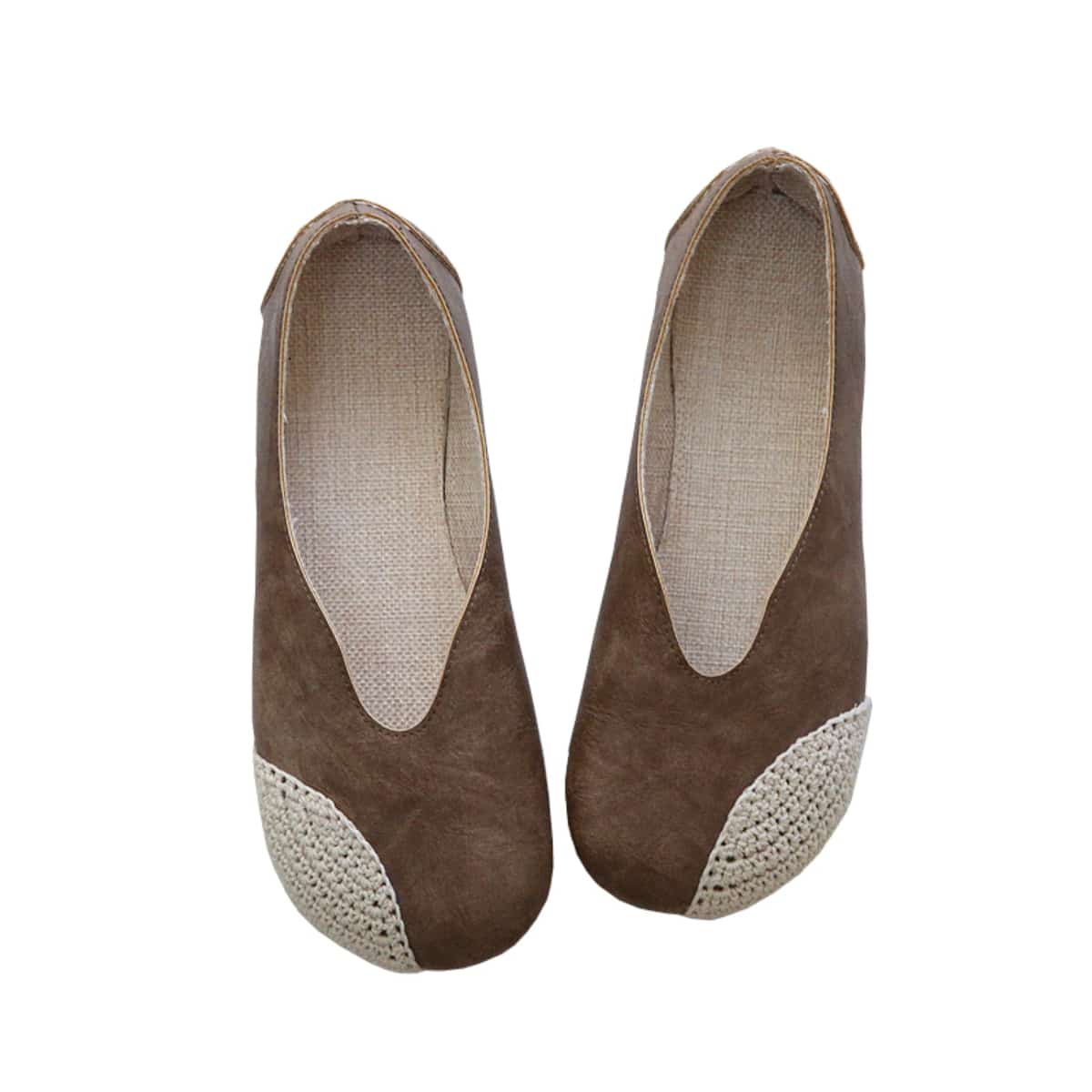 Woven round head flat shoes summer cotton and linen comfortable soft sole one stretch foot shoes