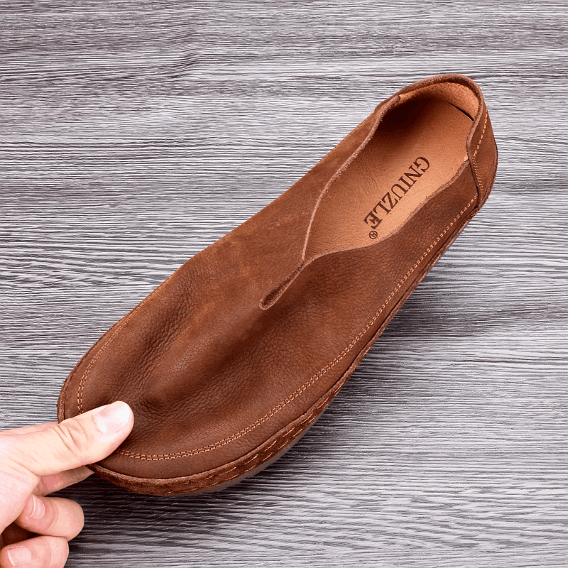 Breathable one-pedal Doudou shoes men's leather soft-soled lazy driving shoes lightweight shock-absorbing casual single-layer leather shoes