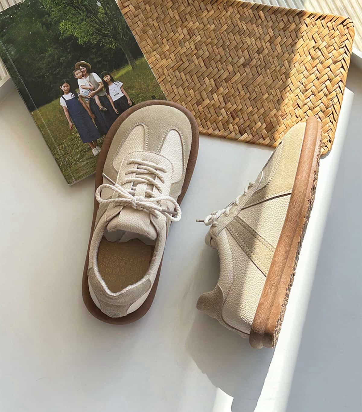 Round head lace-up flat shoes, new soft-soled deep-mouth single shoes, German training shoes autumn