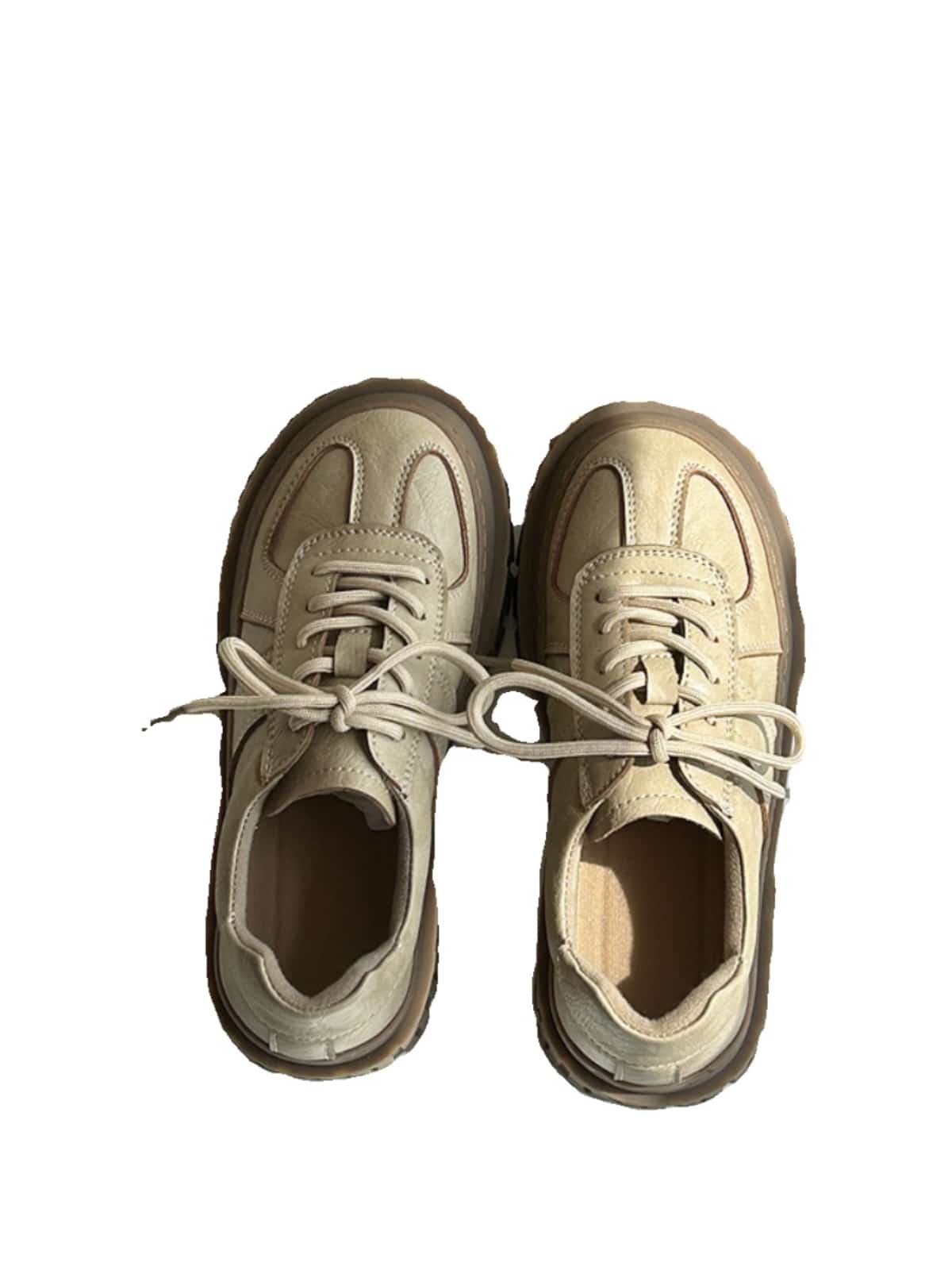 Round head lace-up thick-soled big head shoes low-top versatile small leather shoes single shoes women