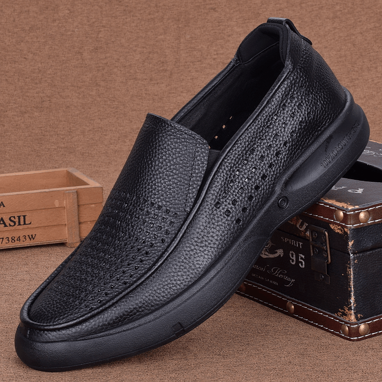 Summer breathable men's hole shoes genuine leather hollow leather shoes business soft sole lightweight large size shoes 4546
