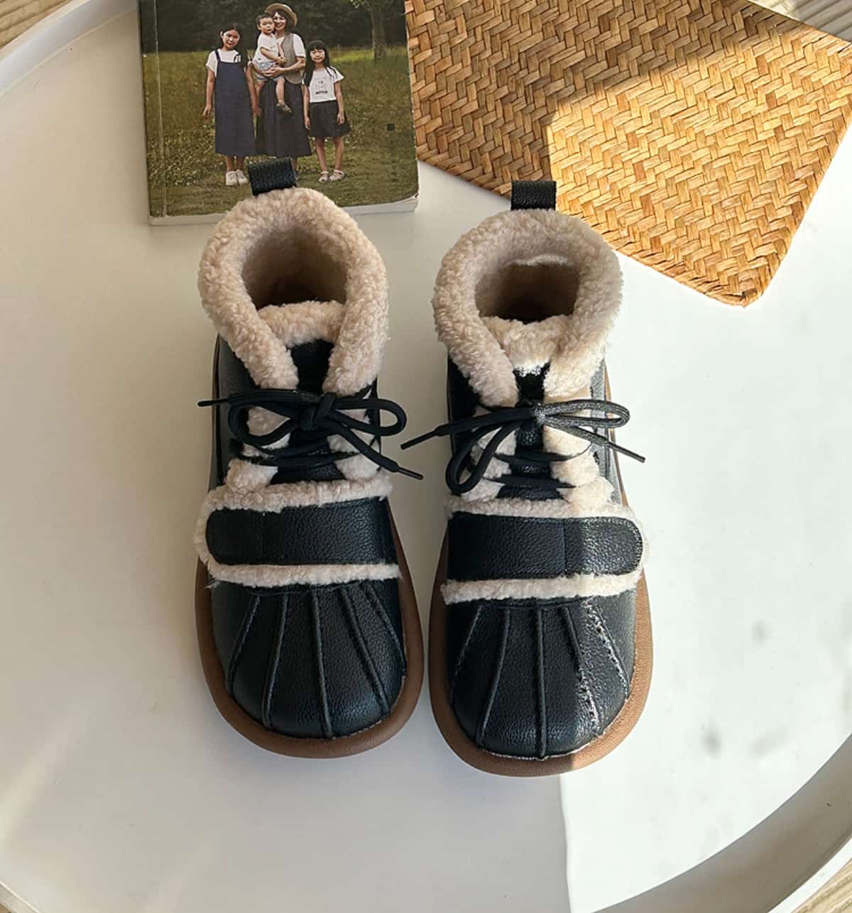 Imitation lamb wool round head flat-bottomed short boots winter cute glossy warm snow boots