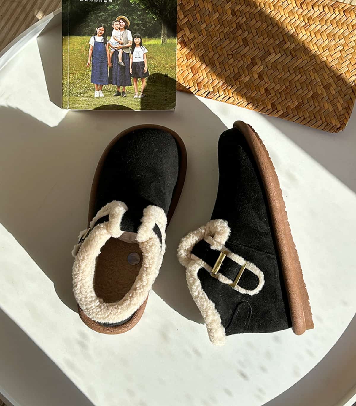 Imitation lamb wool round head flat-bottomed short boots winter belt buckle simple warm snow boots