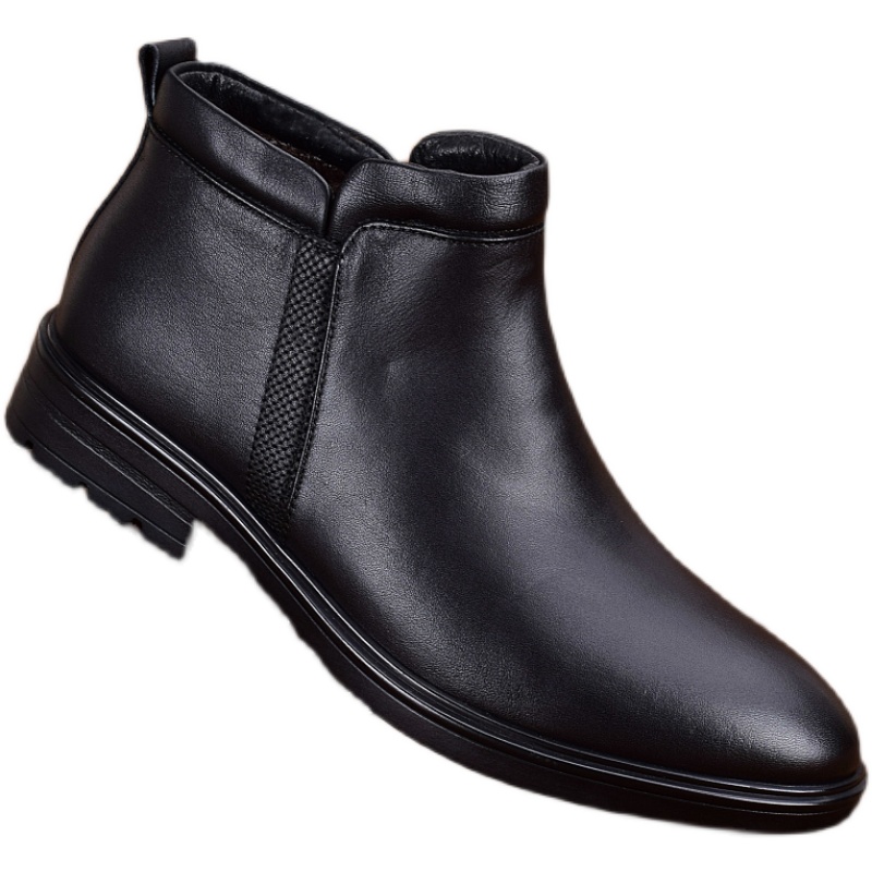 High-top leather men's shoes winter business casual men's leather shoes velvet thermal cotton shoes men's zipper Martin boots